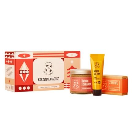 Mydlarnia Cztery Szpaki Spicy Cookie Sugar Peeling Fir And Cinnamon 250Ml, Hand Cream Pumpkin And Cardamom 50Ml, Natural Soap With Cinnamon And Red Clay 110G