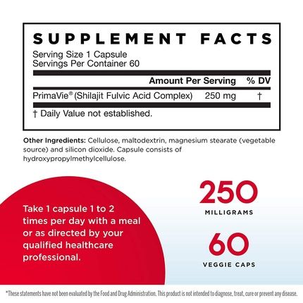 Jarrow Formulas Shilajit Fulvic Acid Complex 60 Veggie Caps