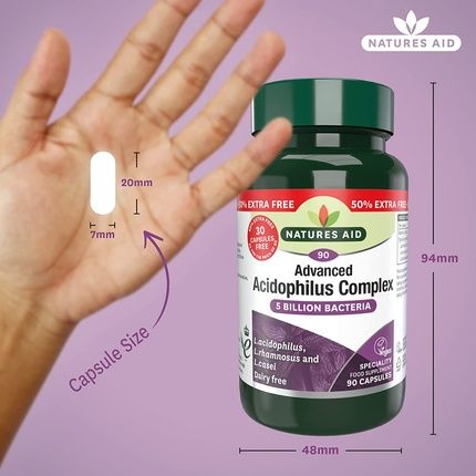 Natures Aid Acidophilus Complex, 5 Billion Bacteria, 90 Capsules Lactobacillus - Image 3