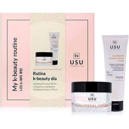 K-Beauty Day Routine Pack Gentle Exfoliating Foaming Cleanser + Universal Cream - Cleanses, Renews, Nourishes, And Moisturizes Skin - Usu Cosmetics