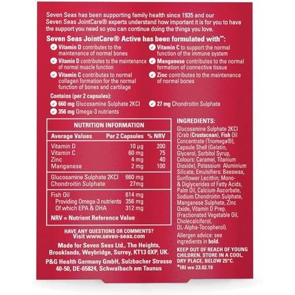 Seven Seas Jointcare Active High Strength Glucosamine And Chondroitin Supplements With Omega-3, Vitamin D And C, Epa And Dha, Manganese And Zinc 60 Capsules