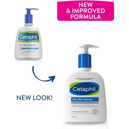 Cetaphil Oily Skin Cleanser 236Ml Foaming Low-Lather Gel Formula With Niacinamide - New Version