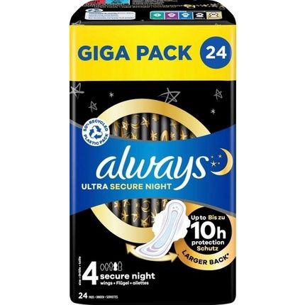Always Ultra Secure Night Sanitary Pads With Wings