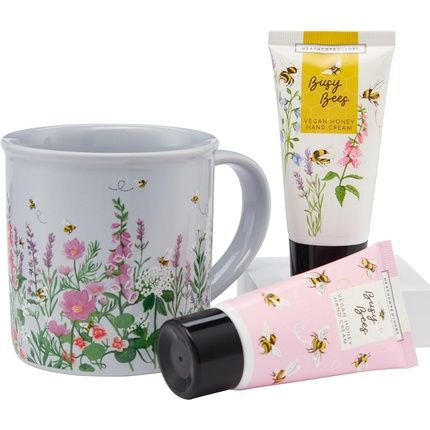 Heathcote & Ivory Busy Bees Giftable Mug Set 2X50Ml Hand Cream And Ceramic Mug Cruelty Free Vegan Friendly Travel Friendly Sizes