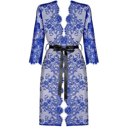 Obsessive Feminine Peignoir With Lace Pattern Sm Blue