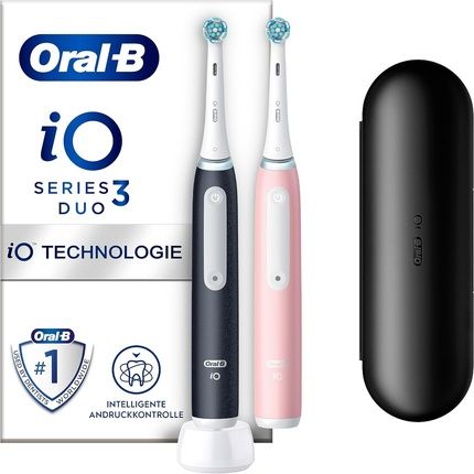 Oral-B Io Series 3 Electric Toothbrush With 2 Brush Heads 3 Cleaning Modes For Dental Care Magnet Technology Travel Case Designed By Braun Matte Black/Blush Pink