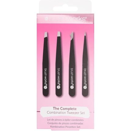 Brushworks Hd 4 Piece Combination Tweezer Set - Black
