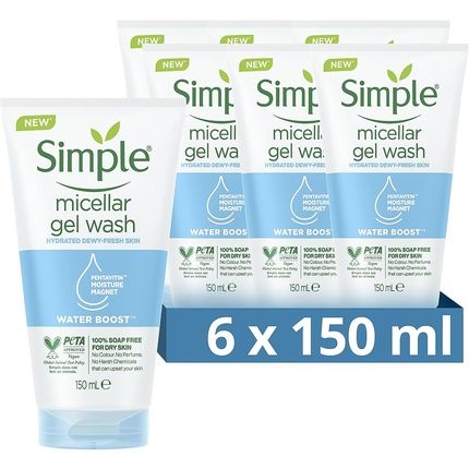 Simple Water Boost Micellar Gel Facial Wash For Dehydrated And Dry Skin 150Ml