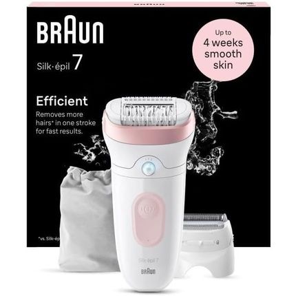 Braun Silk-Epil 7 Epilator For Easy Hair Removal Long-Lasting Smooth Skin 7-030 White/Flamingo Pink - Image 3