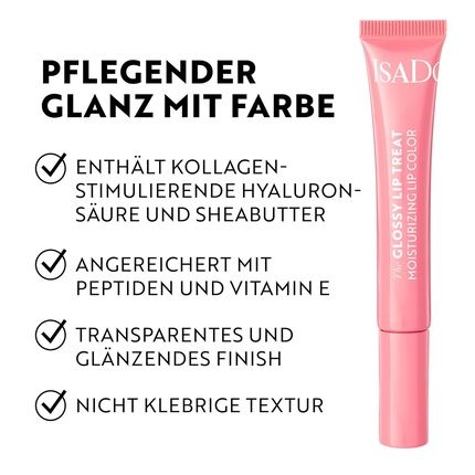 Isadora Glossy Lip Treat Lip Gloss For Full Lips Collagen Boost Unique Non-Sticky Shine Vegan With Shea Butter Pink Punch