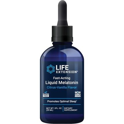 Life Extension Fast-Acting Liquid Melatonin Sleep & Cellular Health Support Supplement Citrus-Vanilla Flavor 2 Fl.Oz