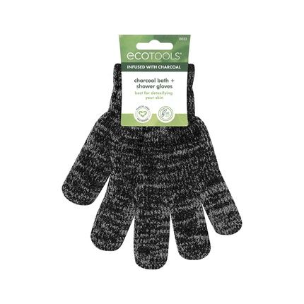 Ecotools Charcoal Infused Bath & Shower Gloves Cleansing Exfoliating Detoxifying Purifying Recycled Netting Eco-Friendly Vegan 1 Pair