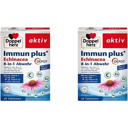 Doppelherz Immun Plus Echinacea 8-In-1 Defense With Vitamin C, Vitamin D, And Zinc For Immune System Support 20 Depot Tablets