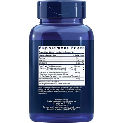 Life Extension Super Omega-3 Plus Epa/Dha Fish Oil With Sesame Lignans And Olive Extract 240 Softgels