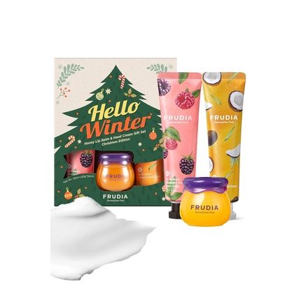 Welcos Frudia Re:Proust Honey Lip Balm And Hand Cream Gift Set Hello Winter Christmas Edition Blueberry Hydrating Honey Lip Balm 0.33Fl Oz Raspberry Hand Cream 1.05Oz Coconut Hand Cream 1.05Oz