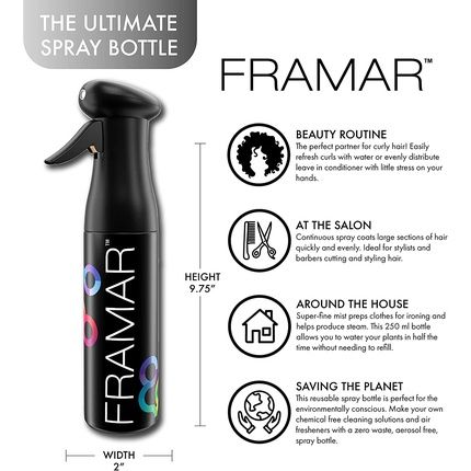 Framar Premium Hair Spray Bottle Fine Mist Continuous Spray Bottle Black