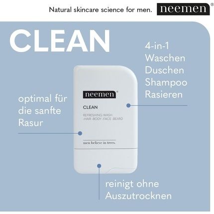Neemen Clean 4-In-1 Shampoo For Hair, Body, Face & Beard - Multifunctional Men'S