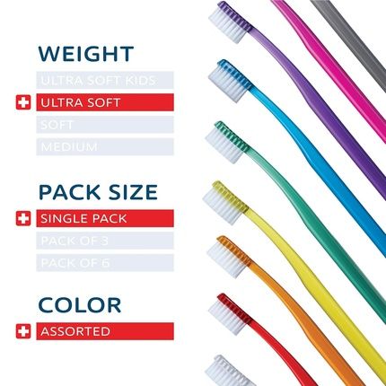 Tello 6240 Adult Ultra Soft Swiss Toothbrush For Gentle Cleaning With Ergonomic Handle Assorted Colors 1 Count