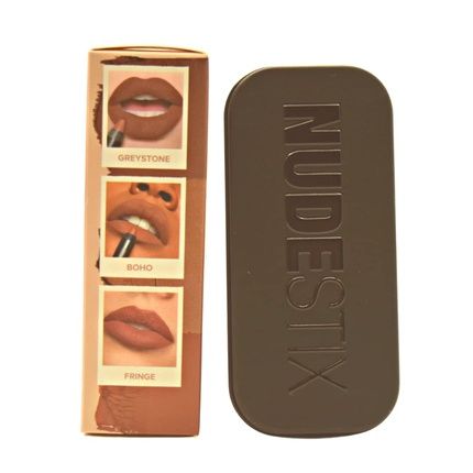 Nudestix Mini 90'S Nude Lips 3-Piece Kit Magnetic Matte Lip Color In Greystone And Boho, And Intense Matte Lip + Cheek Pencil In Fringe