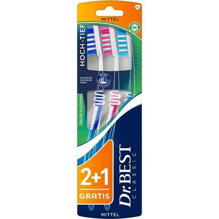 Dr.Best High-Low Toothbrush Medium The Shorter Rows Of Bristles Clean The Tooth Surface, The Longer Ones Are Specially Designed For Cleaning The Interdental Spaces