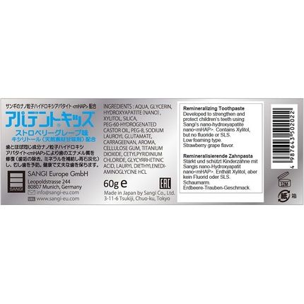 Apadent Kids Remineralizing Nano-Hydroxyapatite Toothpaste With Xylitol And Low-Foaming Formula 60G Strawberry-Grape Flavor