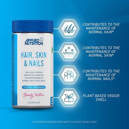 Applied Nutrition Biotin & Marine Collagen Supplement For Healthy Hair Growth Skin & Nails 60 Capsules - 30 Servings - Image 3