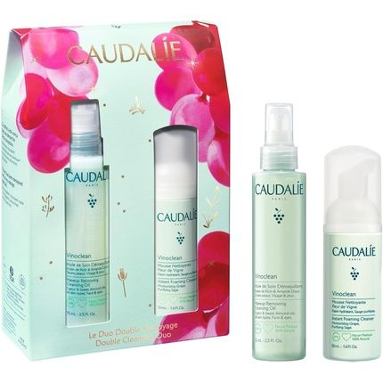 مجموعة Caudalie المزدوجة للتنظيف المزدوج لإزالة المكياج وزيت التنظيف 75 مل