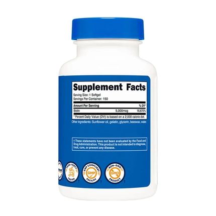 Nutricost Biotin 5000 Micrograms With Coconut Oil Softgels 150 Count