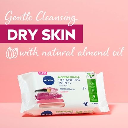 Nivea 3In1 Caring Cleansing Wipes Dry Skin Plant-Based Biodegradable