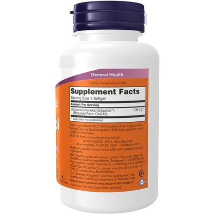 Now Ubiquinol 100Mg High Bioavailability Coq10 120 Softgels