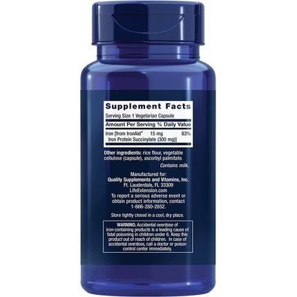 Life Extension Iron Protein Plus Supplement Pills For Red Blood Cell & Protein Production 100 Capsules