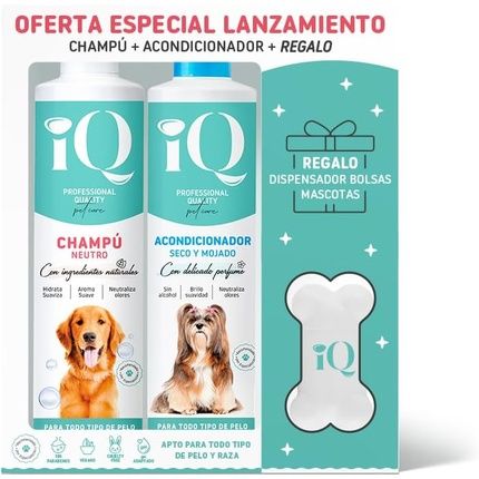 Iq Pet Care Neutral Shampoo + Detangling Conditioner For Pets Complete Care For All Hair Types And Breeds Of Cats And Dogs 600Ml