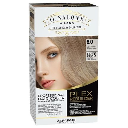 Il Salone Milano Plex Rebuilder Permanent Hair Color Cream 8.0 Light Blonde Professional Hair Dye Kit - Paraffin, Paraben, And Alcohol Free