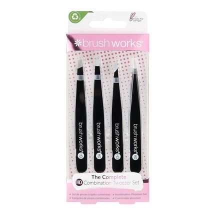 Brushworks Hd Combination Tweezer 4-Piece Set Black