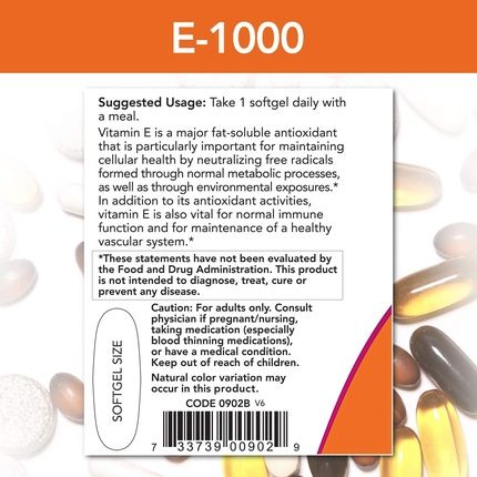 Now Foods Vitamin E 1000 Antioxidant Vitamin 100 Softgels - Image 3