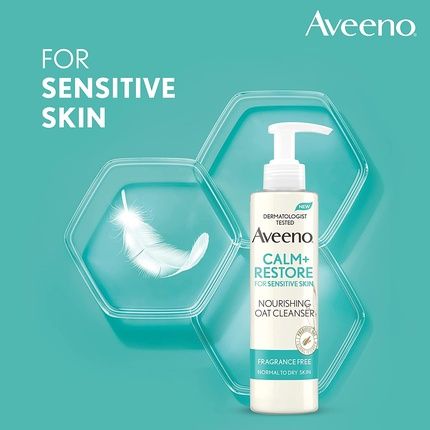Aveeno Face Calm + Restore Nourishing Oat Cleanser For Sensitive Skin With Calming Feverfew And Restoring Prebiotic Oat 200Ml - Nourishing Cleanser - Image 3
