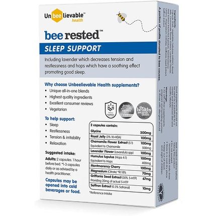 Unbeelievable Health Bee Rested Sleep Support Supplement With Royal Jelly, Saffron, Chamomile & Lavender 20 Count - Image 3
