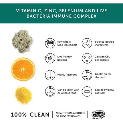 Together Health Immune System Complex With Vitamin C, Zinc, Selenium & Live Cultures 30 Vegan Vegecaps - Image 3