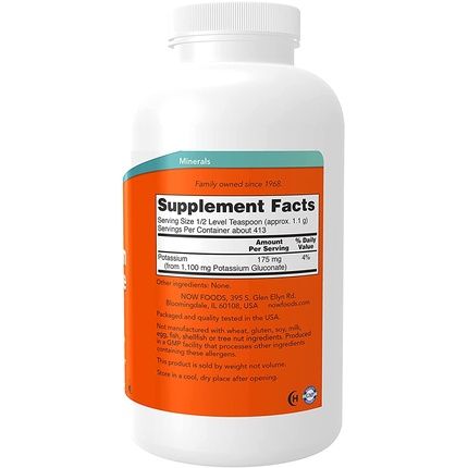 Now Foods Potassium Gluconate Powdered Mineral 454G