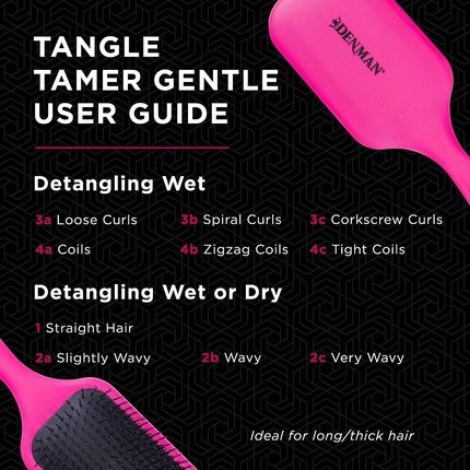 Denman D90L Tangle Tamer Ultra Hairbrush For Long And Strong Hair With Nylon Bristles - Pink