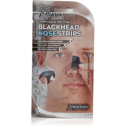 7Th Heaven Men'S Charcoal And Tea Tree Nose Strips For Unclogging Pores And Removing Blackheads 3 Count