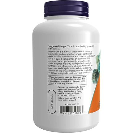Now Magnesium Malate Caps Nervous System Support 180 Veg Capsules - Image 3