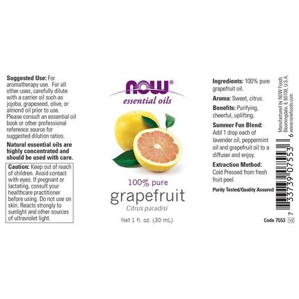 Now Foods Grapefruit Essential Oil 1 Fl Oz (30 Ml)