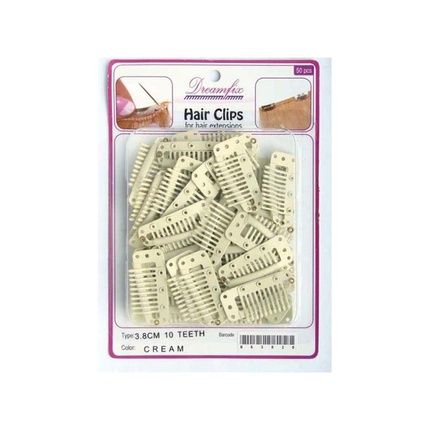 Dreamfix Hair Clips - 50 Pieces, 10 Teeth, 3.8 Cm, Cream