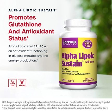 Jarrow Formulas Alpha Lipoic Sustain Supports Cardiovascular Health 300Mg 120 Sustain Tabs - Image 3