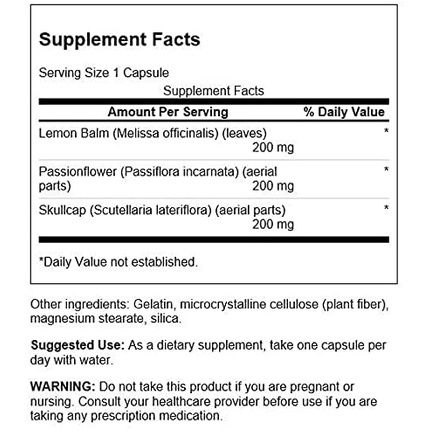 Swanson Lemon Balm Passion Flower Skullcap Complex 180 Capsules - Image 3