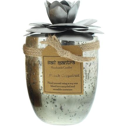 Bali Mantra Camellia Glass Silver Peach Grapefruit Candle 500G - Image 3