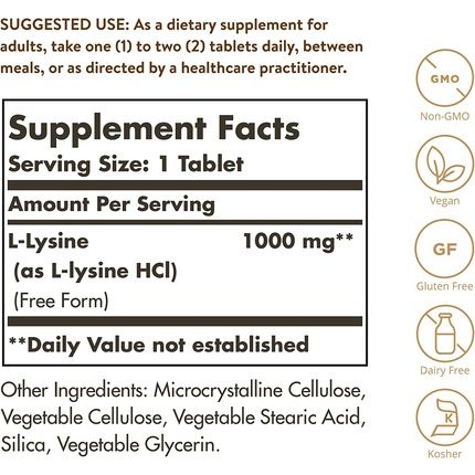Solgar L-Lysine 1000Mg 100 Tablets - Collagen Support - Non Gmo Vegan Gluten Free