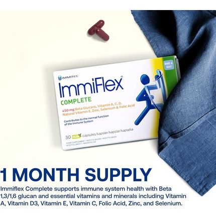 Immiflex Complete Immune System Booster With 450Mg Beta Glucans Vitamin D C E A Zinc Selenium And Folic Acid 30 Veg Capsules 30 Count - Image 3