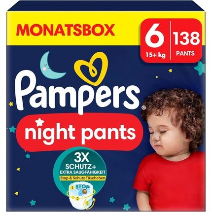 Pampers Night Diapers Pants Size 6 (15+Kg) Baby-Dry Monthly Box 138 Pants Size 6 138 Pieces New